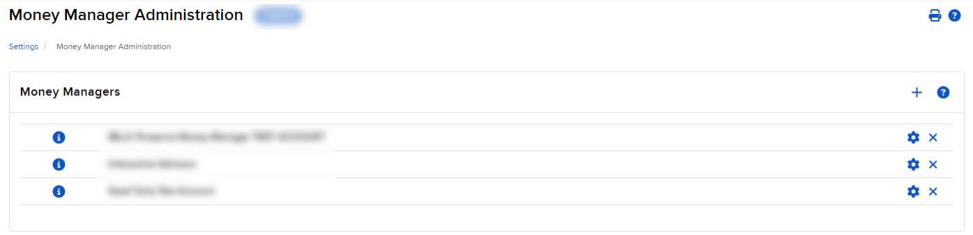 The money manager administration panel in advisor portal. 